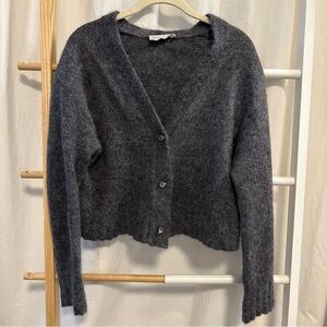 Everlane Alpaca V-Neck Cropped Cardigan - Charcoal, size large